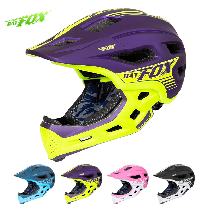 Scooter Helmet Set - BATFOX หมวกกันน็อคแบบเต็มหน้าเด็กความปลอดภัยที่ถอดออกได้ขี่จักรยานจักรยานสเก็ตบอร์ดสเก็ตสกูตเตอร์รองเข่าชุดหมวกกันน็อคจักรยานเด็ก