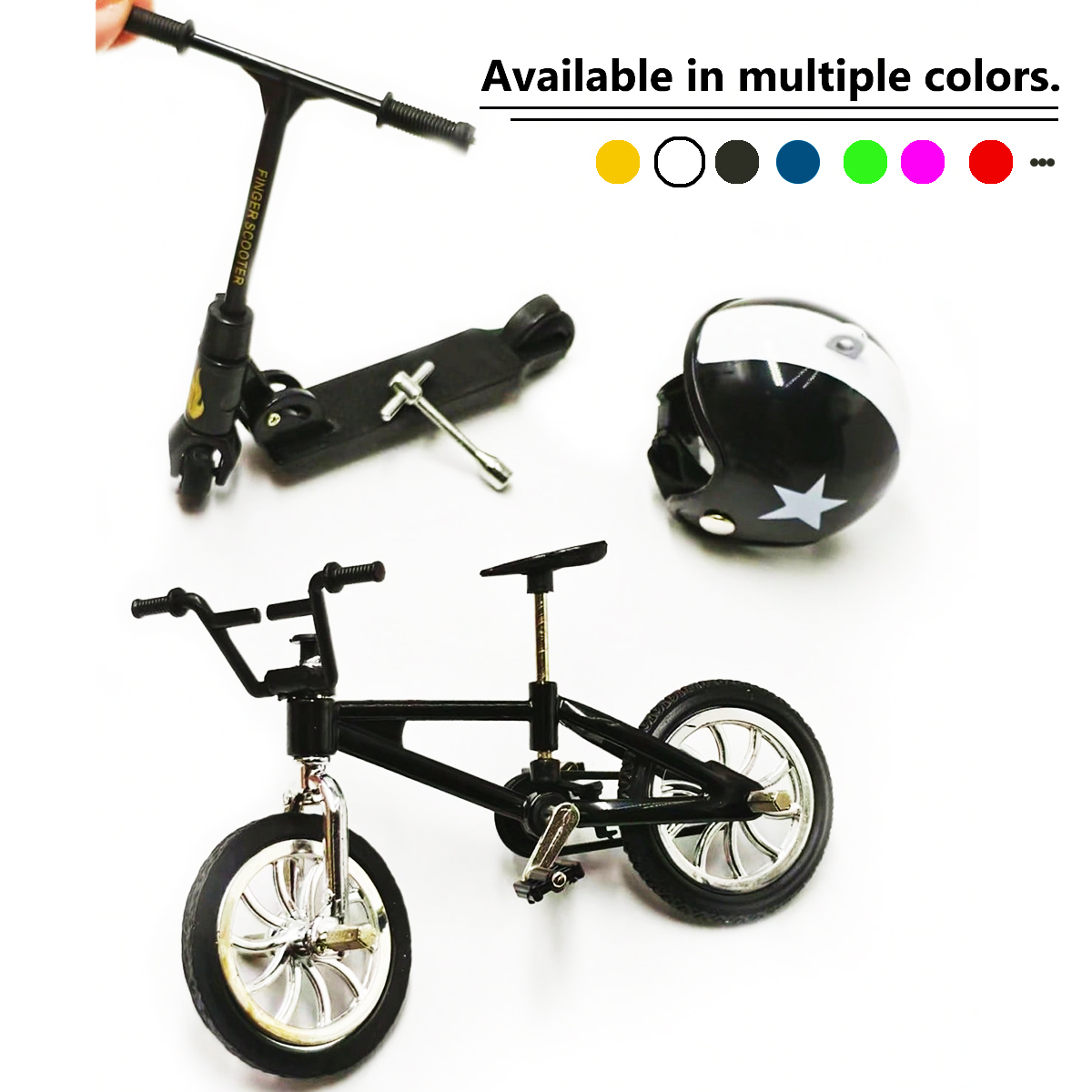 Scooter Helmet Set - 1:12 ชุดจักรยานสกู๊ตเตอร์จิ๋ว บ้านตุ๊กตา จักรยานขนาดเล็ก หมวกกันน็อค เครื่องมือซ่อม